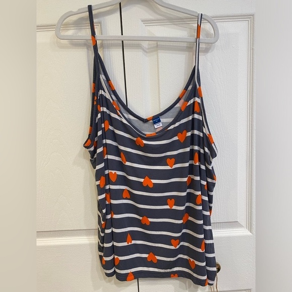 EUC Old Navy 2X Blue and White Striped Sleep Pajama Top with Red Hearts - Picture 8 of 12